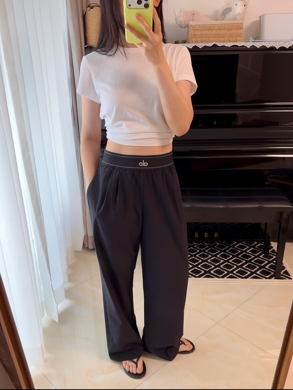 ALO Yoga Black Wide-Leg Lounge Pants with Logo Elastic Waistband